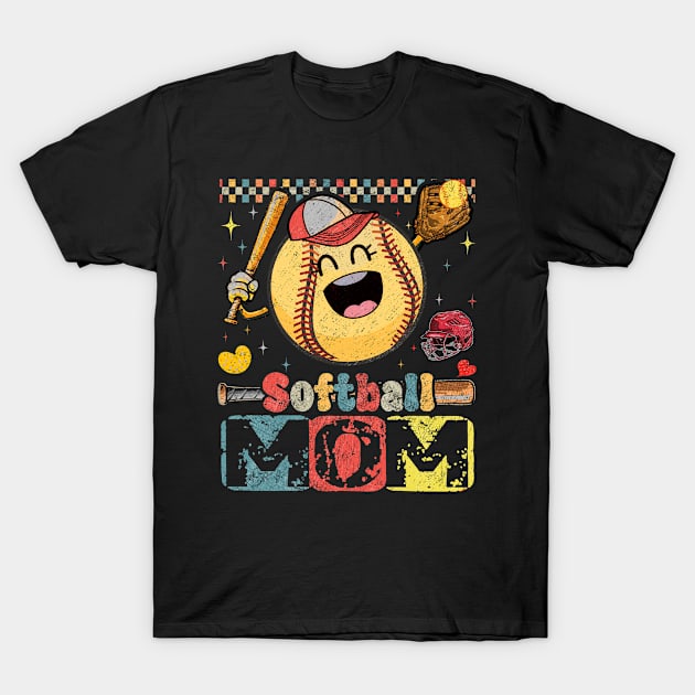 Softball Mama Funny Cute Retro Vintage T-Shirt by Handsley Nguyen